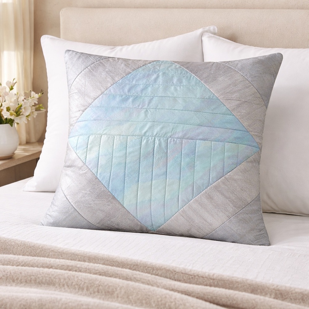 Blue Gray Iridescent Design Silk Euro Sham With Zipper On Back NEW